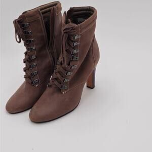 Halogen Vero Cuoio - 4" Heel Lace Up Brown Leather Granny Ankle Boots - Size 8.5
